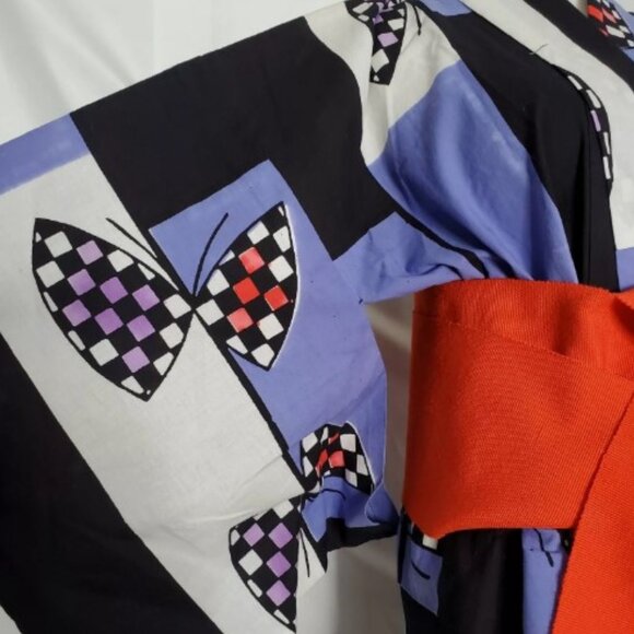 Vtg Handmade Kimono Abstract Flag Japanese Yukata Urushi Haori Jacket Cotton - Picture 10 of 10